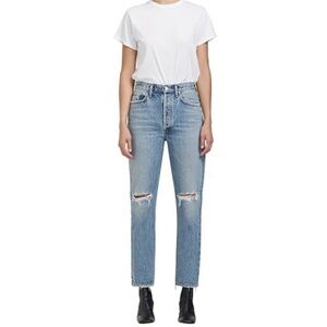 Agolde Light Blue Riley High rise Straight crop Jeans